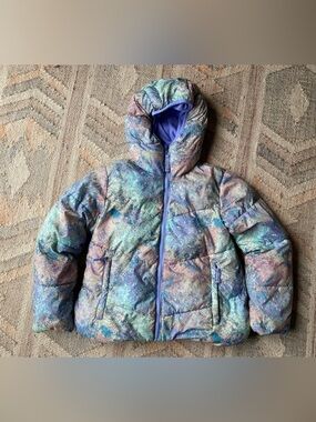 All in Motion Pastel Splatter Paint Print Winter Puffer Jacket - Sz M (7/8)
